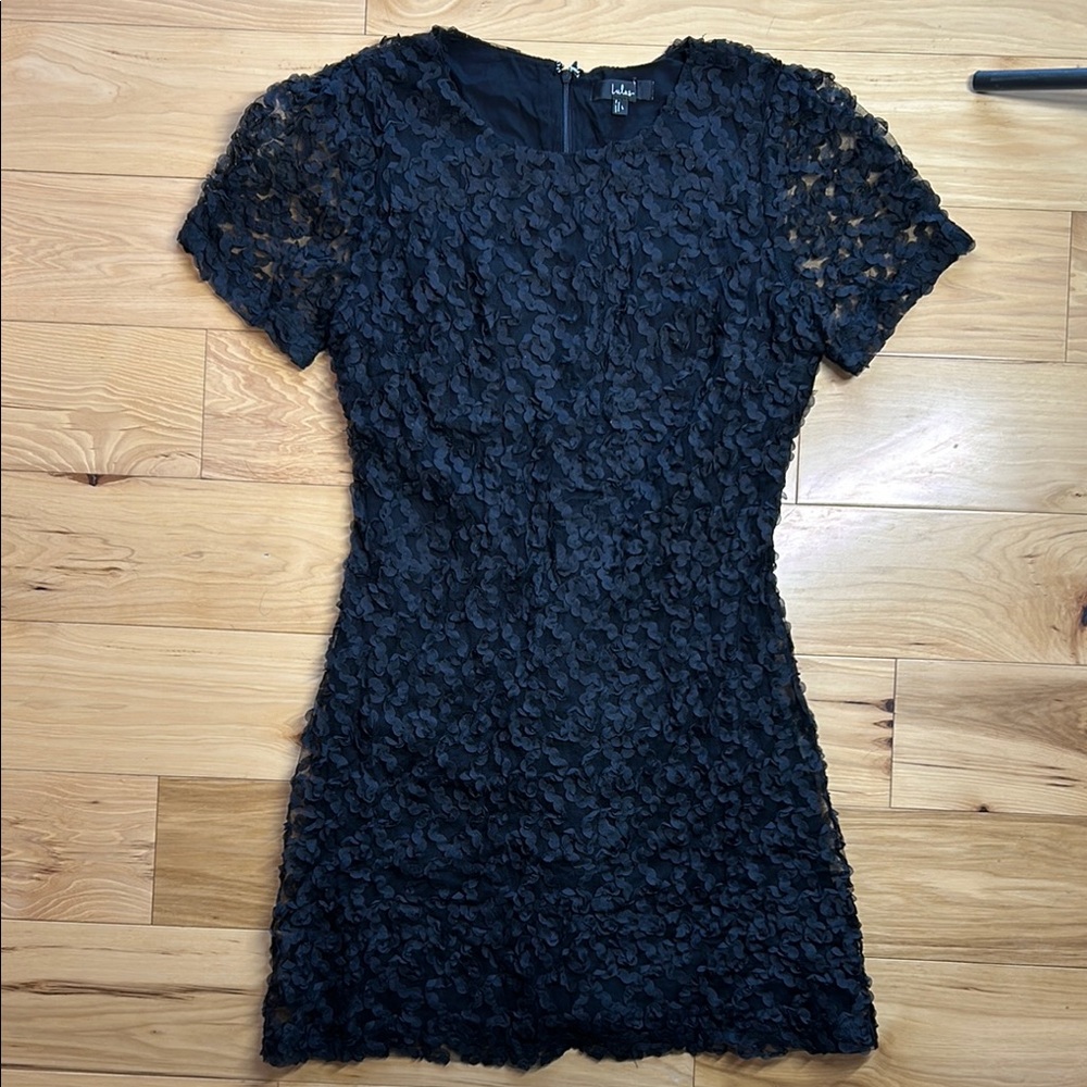 NWOT Lulus Black Cut Lace on Mesh Mini Dress | Size Large
